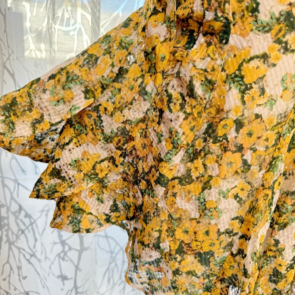 ISABEL MARANT GREEN YELLOW WHITE FLORAL PRINT RUFFLE SIDE TIE WRAP MINI SKIRT - Picture 10 of 15